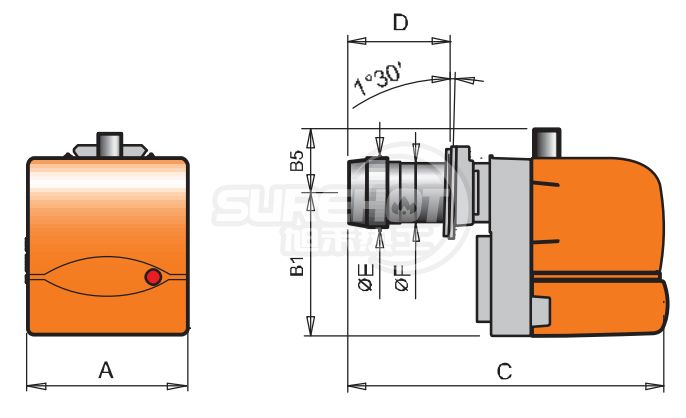 百得BTG6燃燒器外型尺寸圖